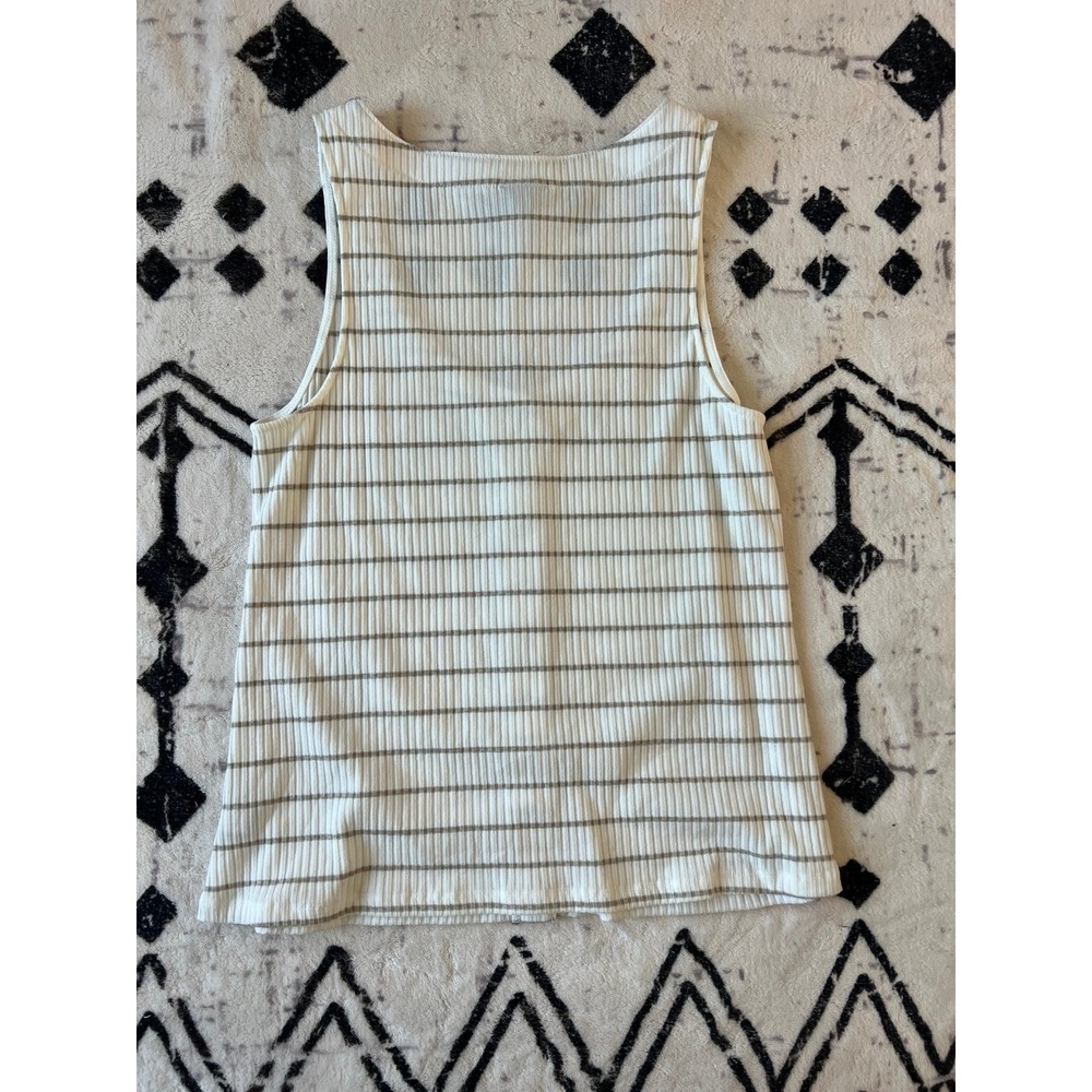 Torrid Womens Size 1 Ribbed Tank Top Snap Front White Taupe Stripe - Picture 6 of 7